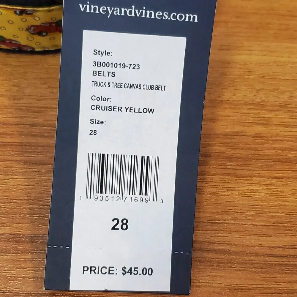 NEW‎ Vineyard Vines Boys Christmas Truck & Tree Canvas Club Belt Yellow Size 28